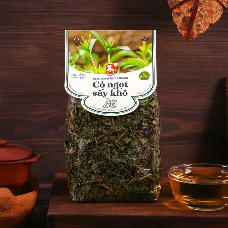 Cỏ ngọt sấy khô đặc sản Langfarm - Thảo mộc cho sức khoẻ, thơm dịu vị thiên nhiên, hàng loại 1 - 225g 0