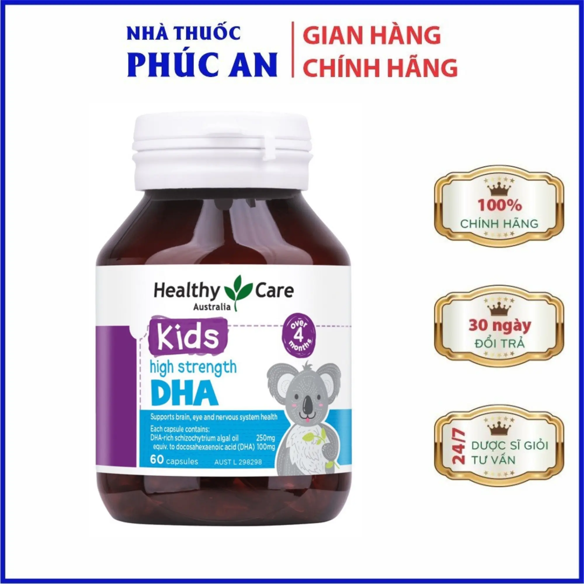 Viên uống bổ sung DHA Healthy Care Kids High Strength DHA hỗ trợ phát triển não bộ cho bé 60 viên