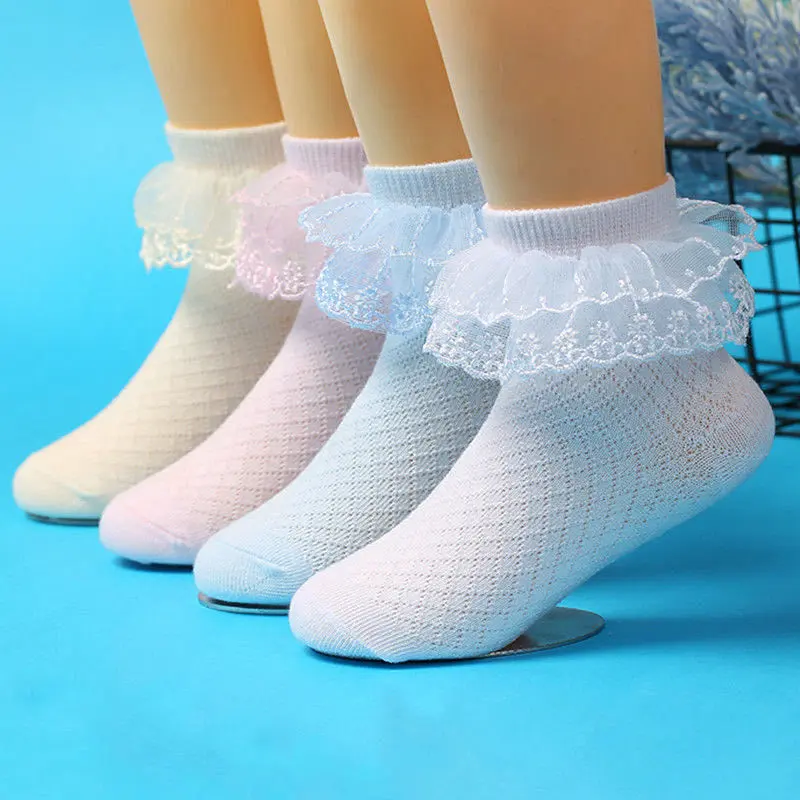 2025 Girls' Lace Socks Children's Pure Cotton Spring and Autumn Mesh Elementary School Students' White Dance Socks Lace Princess Socks
