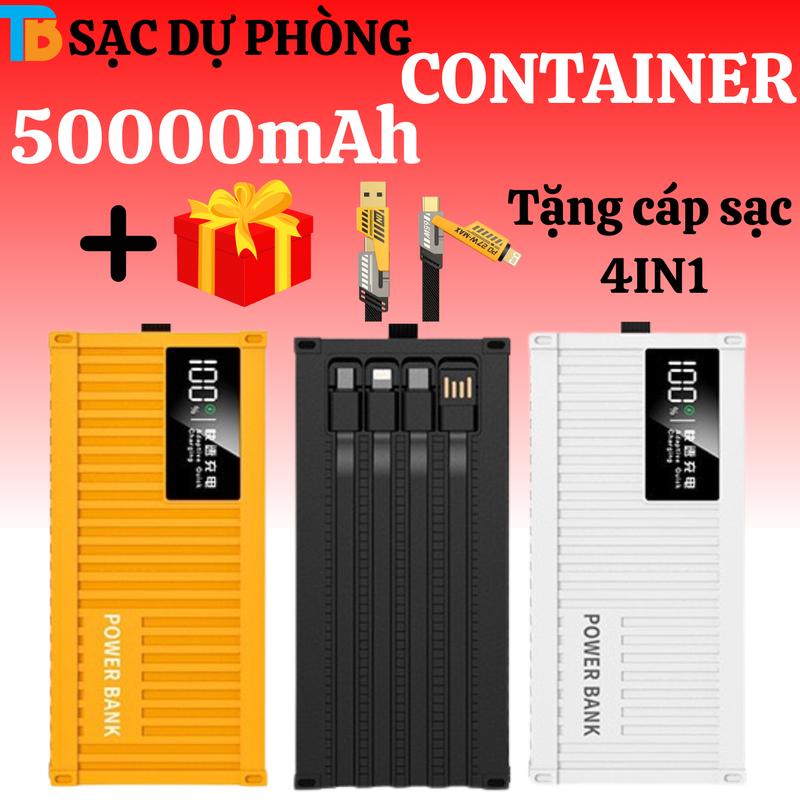 (TẶNG CÁP 4IN1) Sạc Dự Phòng 50000mAh CONTAINER tích hợp 4 dây ra bảo hành 12 Tháng phụ Kiện Điện Thoại Pin Dự Phòng Sạc Pin Đèn Titan