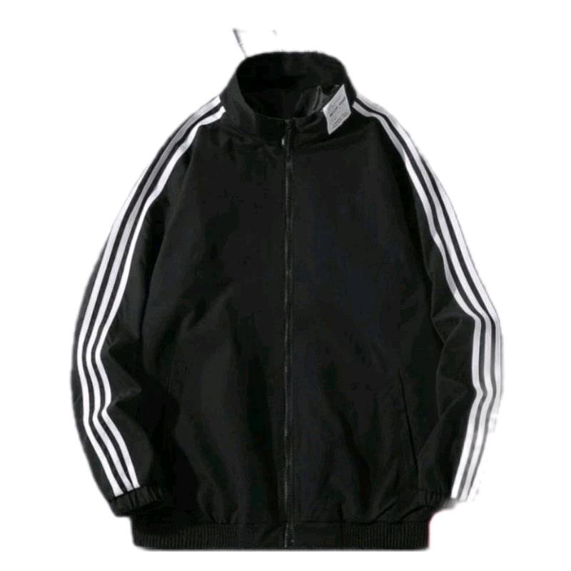 Áo Khoác Dù Hai Lớp Cổ Trụ Tay Ba Sọc Thời trang Nhung Menswear Jacket thông thường khóa kéo áo khoác & áo choàng thông thường có thể giặt máy Dài Tay nam cực đẹp
