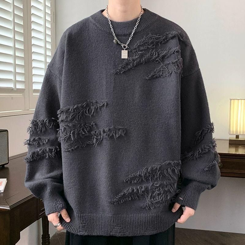 Personality round Neck Sweater Autumn and Winter Fashion Brand Pu Shuai Loose Sweater Men's Japanese-Style Retro Lazy Sweater Coat Menswear Knitwear Tops Longsleeve Crewneck Beige Plain Lingerie 0