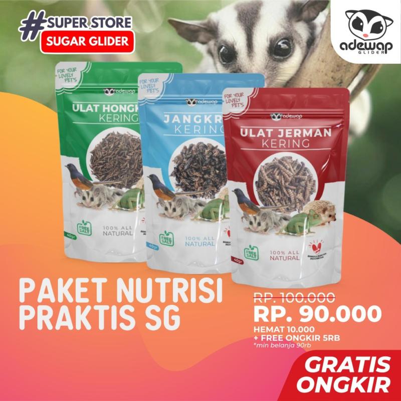 Paket hemat 3, Nutrisi Praktis Jangkrik Ulat Jerman & Hongkong Kering 0