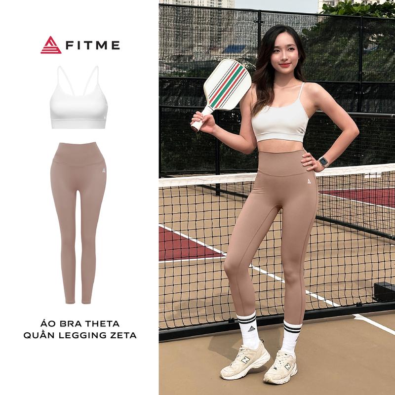 Bộ đồ thể thao nữ Fitme áo bra Theta Trắng, quần dài legging Zeta tôn dáng hỗ trợ tập gym, pickleball, cầu lông