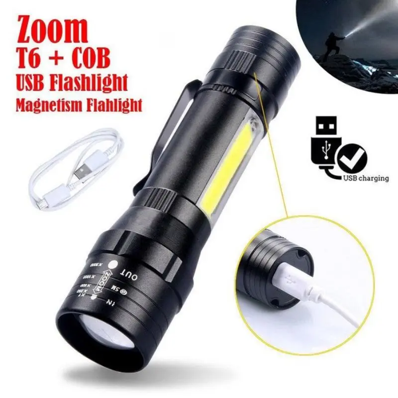Senter Mini Swat LED Bisa Zoom Lampu Mini Flashlight USB Charger + Box 3 Mode Waterproof Senter Camping Mancing 1