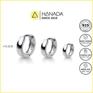 Khuyên Tròn Bạc 925 HANADA Trơn Bản Dày 3mm Cá Tính Bông Tai Đeo Vành Tai Nam Nữ 1125 E4