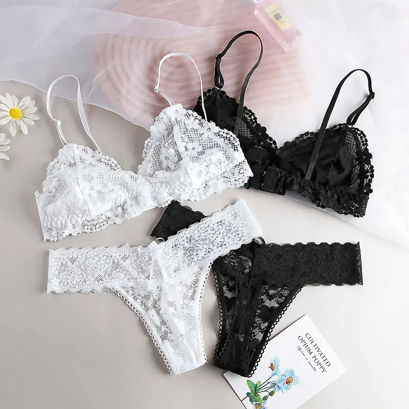 Bộ Áo Ngực Ren, Nhẹ Và Mỏng, Gợi Cảm Và Trong Suốt, Không Có Vòng Thép, Không Có Đệm Ngực, Áo Ngực Mỏng, Bộ Đồ Lót Nữ 0