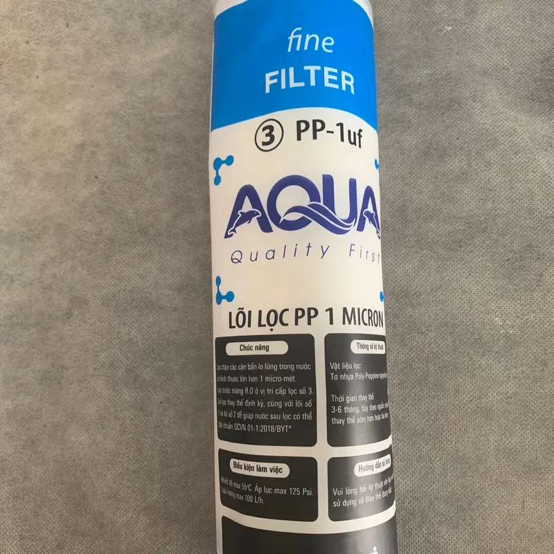 Bộ lõi lọc nước Aqua first 1,2,3 bao gồm lõi 1 Pp 5, lõi 2 than hoạt tính OCB - GAC, lõi 3 PP 5, dùng thay thế cho máy lọc RO thông thường cốc 10 inch, lọc tạp chất , rong rêu, bùn đất, mùi màu không tốt trong nước 6