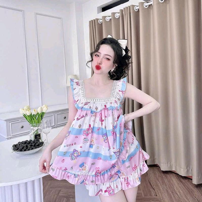 [40-60kg]M-TAY NGẮN Quần Ngủ ngắn LỤA MỊN TƠ TẰM QUẢNG CHÂU Có hoa Pijama   cho nữ