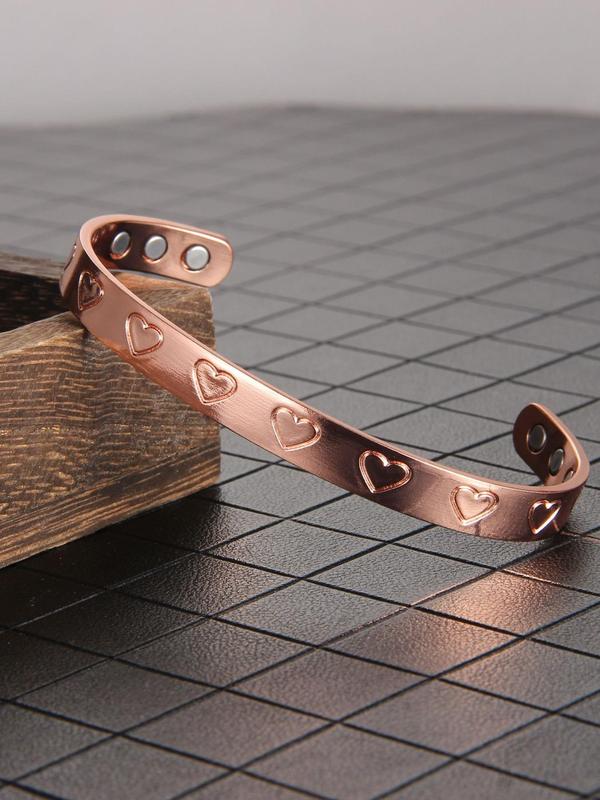 Women's Street Trend Heart Design Cuff Bangle Bracelet, Trendy Vintage Matching Bracelet, Chic Retro Jewelry As Gift for Girlfriend, Valentine's Day, Gift 6