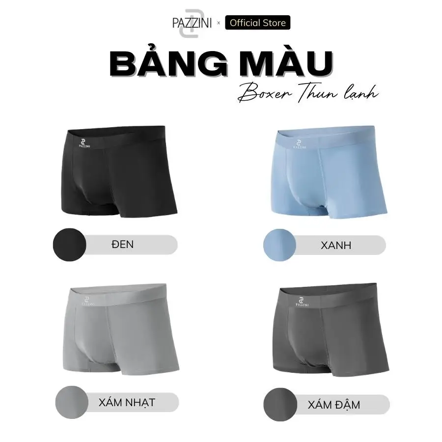 Combo 3 quần lót nam boxer PAZZINI thun lạnh cao cấp, quần sịp nam co giãn 4 chiều, thấm hút kháng khuẩn tốt - BX006