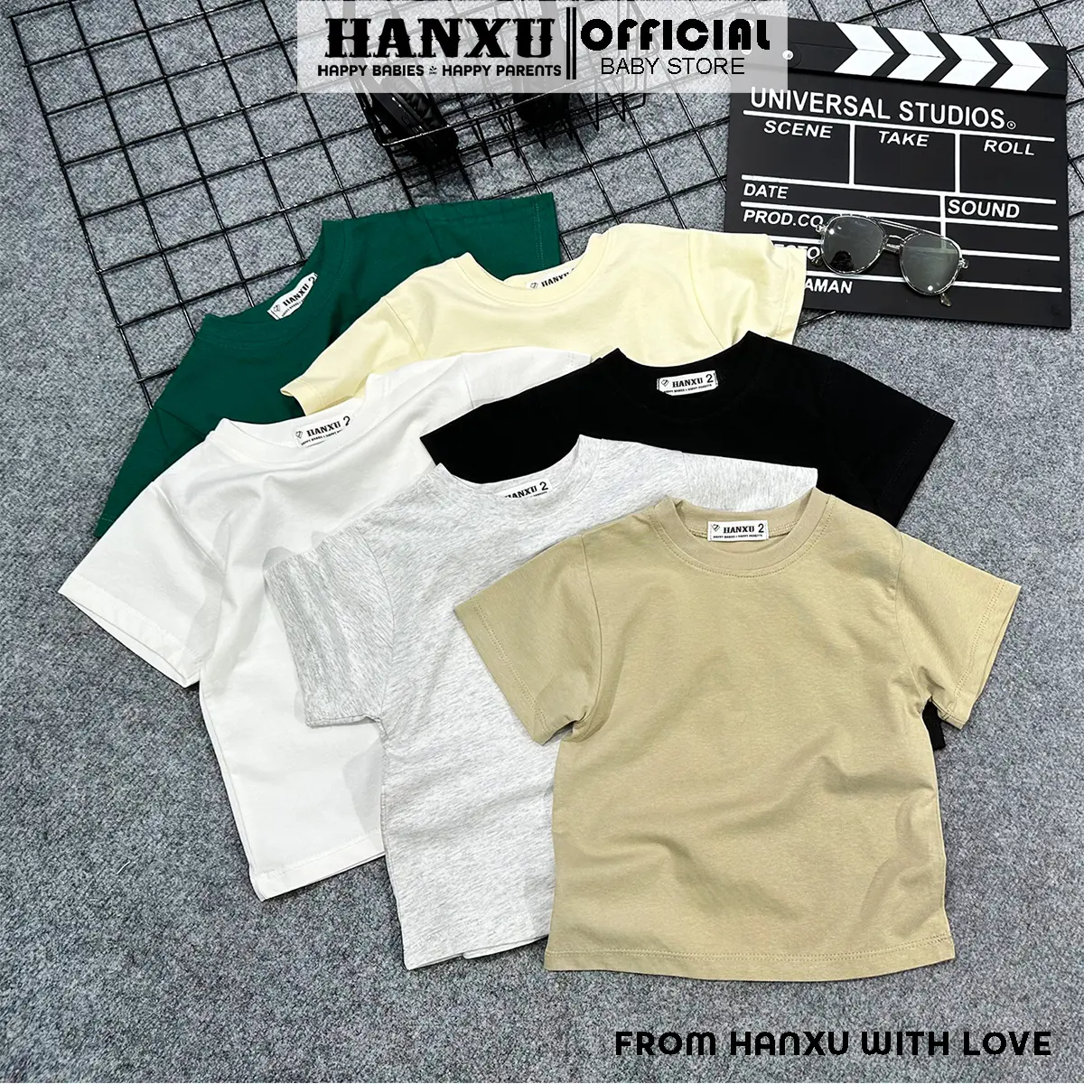 Áo Phông Cộc Tay Bé Trai Kiểu Dáng Basic Vải Cotton Mềm Mịn, Áo Phông Cộc Tay Áo Thun Bé Trai Mùa Hè Hanxu