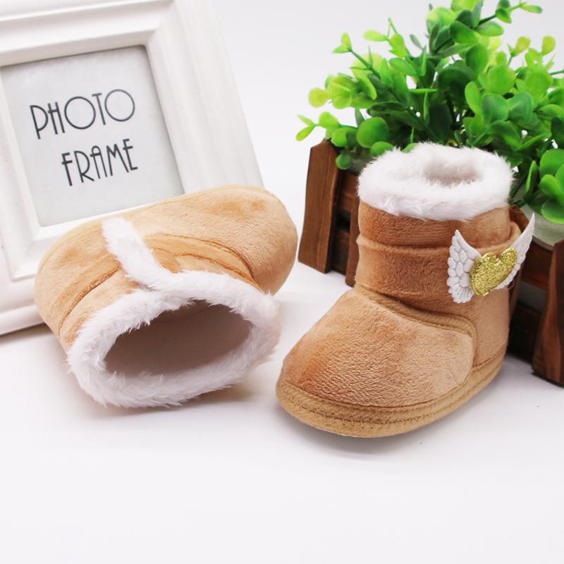 Product Introduction of Newborn Baby Girl Plush Snow Booties Keep Warm Shoes Non-Slip Sneaker Walking Soft-Soled Breathable Heart Wings First Walkers 35