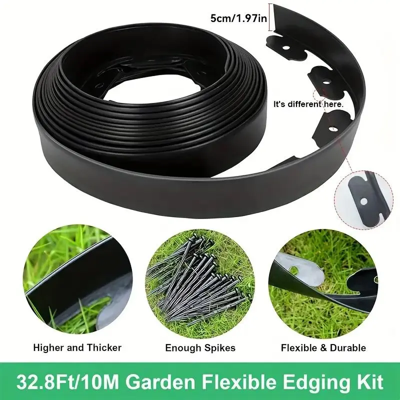 Landscape Edging, Flexible Garden Lawn Border with Anchoring Spikes, Decorative Garden Edging for Grass & Flower Beds Separation 1
