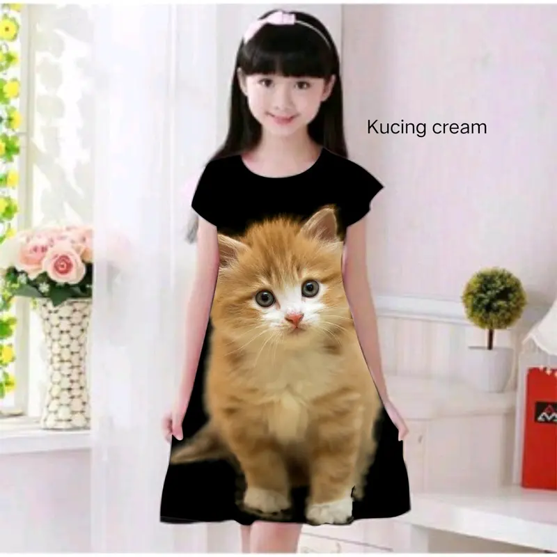 Dress anak motif kucing usia 2-11 tahun 3