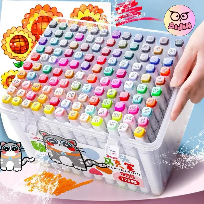 Bút Màu Marker Dầu – Bút Màu 2 Đầu Mực To Nhỏ, Chất Dầu Chống Nước, Nhanh Khô, Màu Sắc Tươi Sáng, Đầy Đủ 24/36/48/60/80/120 Màu - SIJIN 6