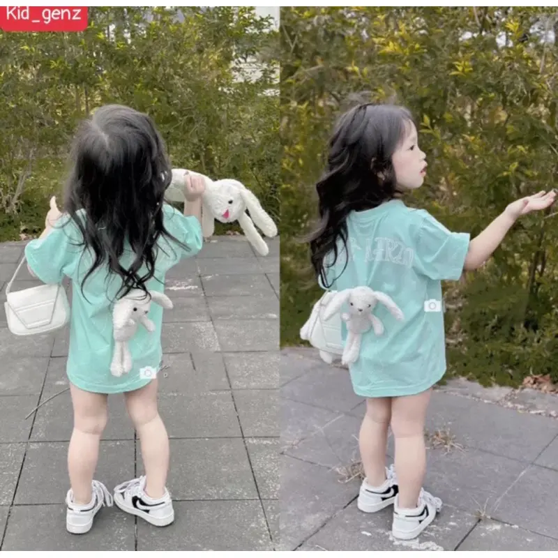 Áo thun gia đình gấu 13 demarzo kèm thỏ  trắng cho bé , áo thun trẻ em unisex dáng rộng , Kid_genz