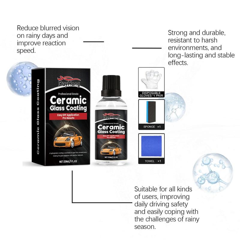 Product Introduction of Car Glass Coating Agent, 1 Set Ceramic Glass Coating Agent, Car Window Rainproof & Anti-fog Agent, Professional Car Cleaning & Care Fluid 2