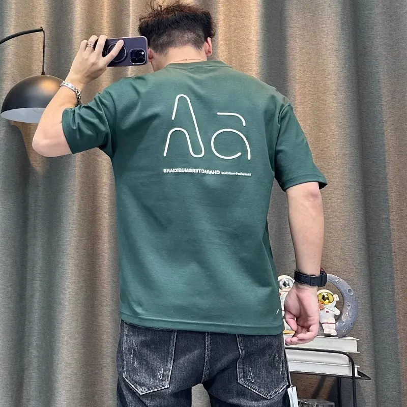 Short sleeved T-shirt men's trendy summer short sleeved 2024 new trend Instagram minimalist printed top
