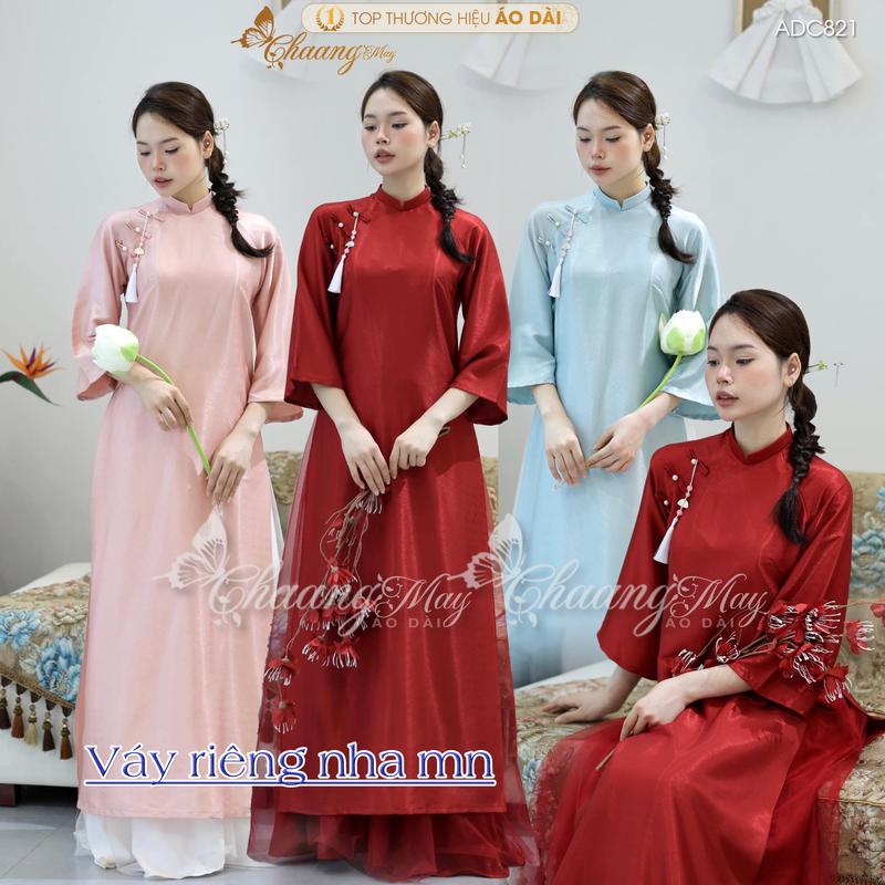 Áo dài Tết pháp phục Việt dáng suông xưa truyền thống Chaang may sẵn ADC821 áo dài đỏ đô dự tiệc cưới hỏi sự kiện lễ chùa đẹp Nữ Women Dress Nhung Ong