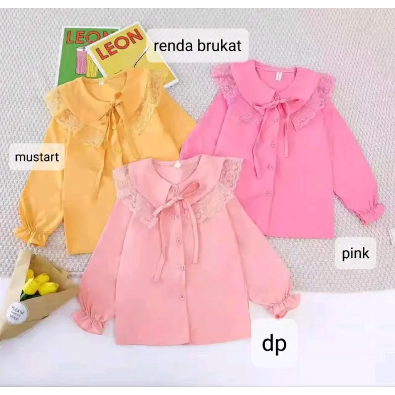 6-10th kemeja anak cewek / kemeja panjang import / kemeja renda anak import 3