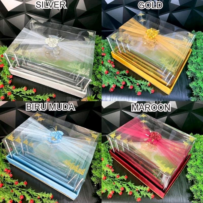 box kotak seserahan hantaran pernikahan mika tile siku 1 set isi 4 PCS foto merah Pita Silver 3