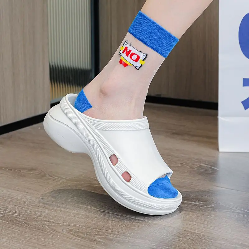 Sandal Wanita Wedges Tinggi FUJI POLOS Jelly Import Karet Hitam Putih Sendal 4
