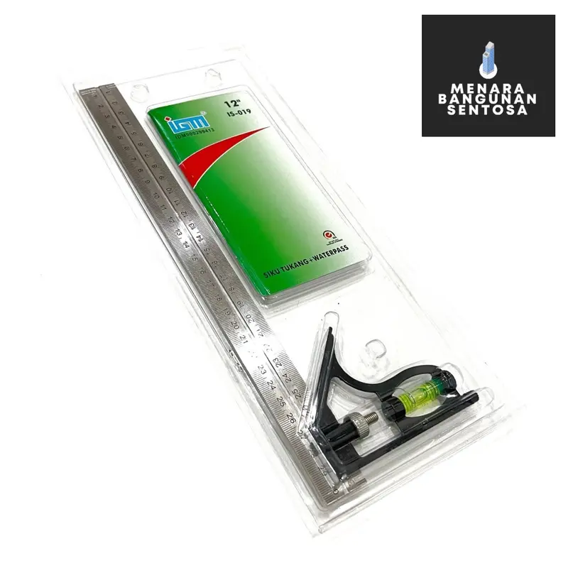 Siku Tukang + Waterpass IGM 12" / Siku Tukang Kombinasi Waterpas Penggaris 0