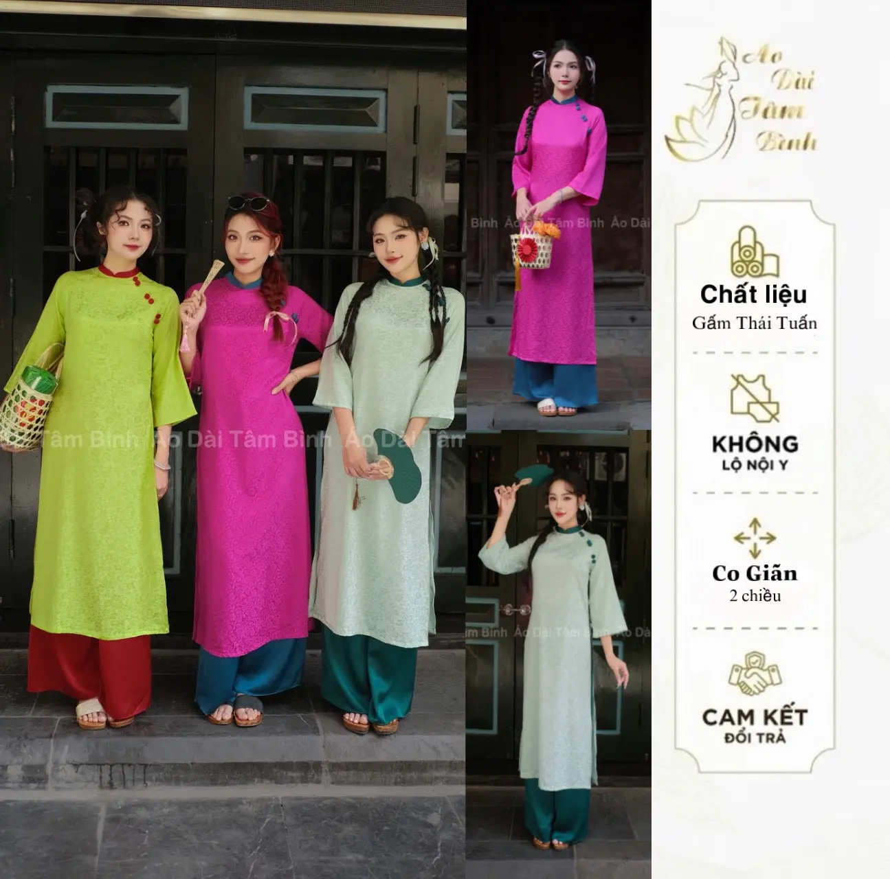 Áo Dài Cách Tân, Áo Dài Tết Dáng Suông, CT06, Cổ 2P Đính cúc bọc tinh tế ,Gấm Thái Tuấn vân hoa nổi Cao Cấp, hotttrend,đón Tết 2025 nữ Women