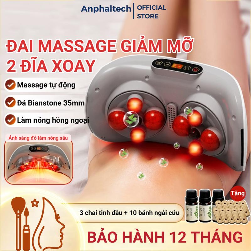 Đai Massage Giảm Mỡ 2 Đĩa Xoay TQ-109, Máy Massage Bụng Giảm Mỡ Cao Cấp Có Đèn Hồng Ngoại Kết Hợp Bi Đá Xoay 360 độ