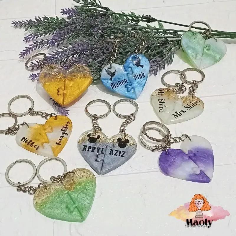 Couple Love Heart Puzzle Ganci Custom Gantungan Kunci Kado Hadiah Gift Pasangan Hampers Keychain