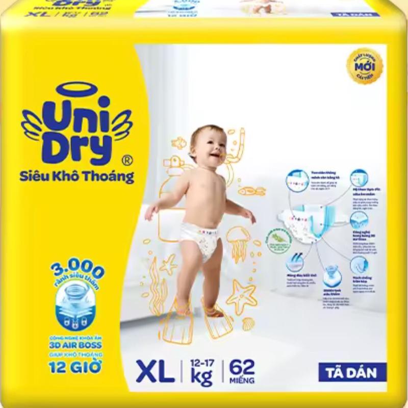 Tã dán Unidry XL62 Cho Bé Từ 12-17kg - Date mới - Bỉm Dán Cho Bé