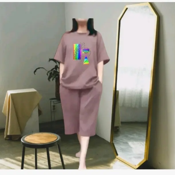SETELAN CELANA KULOT BABYTERRY WANITA OVERSIZE Atasan Kaos Fit 7