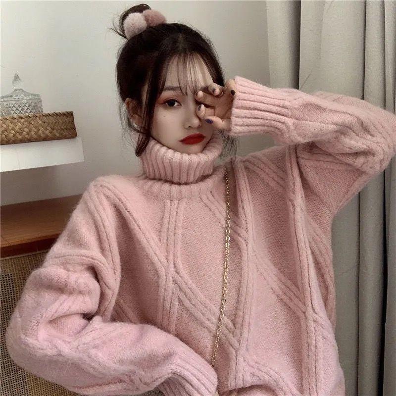 【áo sweater ins】Áo Len Xoắn Cổ Lọ Dáng Rộng Vừa Vặn, Dành Cho Nữ, Mùa Thu Và Mùa Đông, Hàng Mới Về 2022, Phong Cách Hàn Quốc, Áo Sơ Mi Lớp Nền Lười Biếng Dày, Dễ Phối Đồ Có Thể Mặc Ngoài Trời, Quần Áo Nữ, Quần Áo Trung Quốc, Áo Sơ Mi Dệt Kim Nữ 3