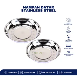 Nampan Bulat Flat Berbagai Ukuran Baki Ceper Stainless Steel Baskom Tray Waskom Premium Super Tebal Waiters Acara Besar Catering Kitchenware