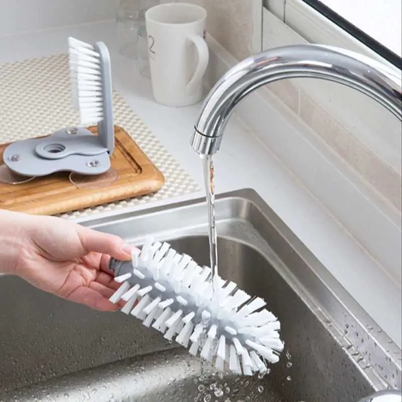 Sikat Praktis Cuci Gelas Botol dengan Perekat Dinding Stainless Cleaning 4