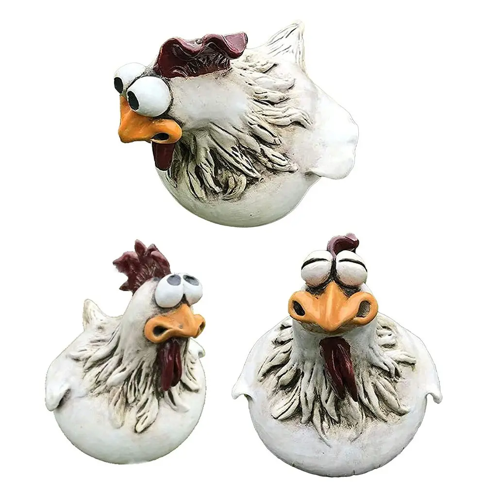 3PCS Funny Fence Rooster Courtyard Gardening Resin Decorative Ornaments