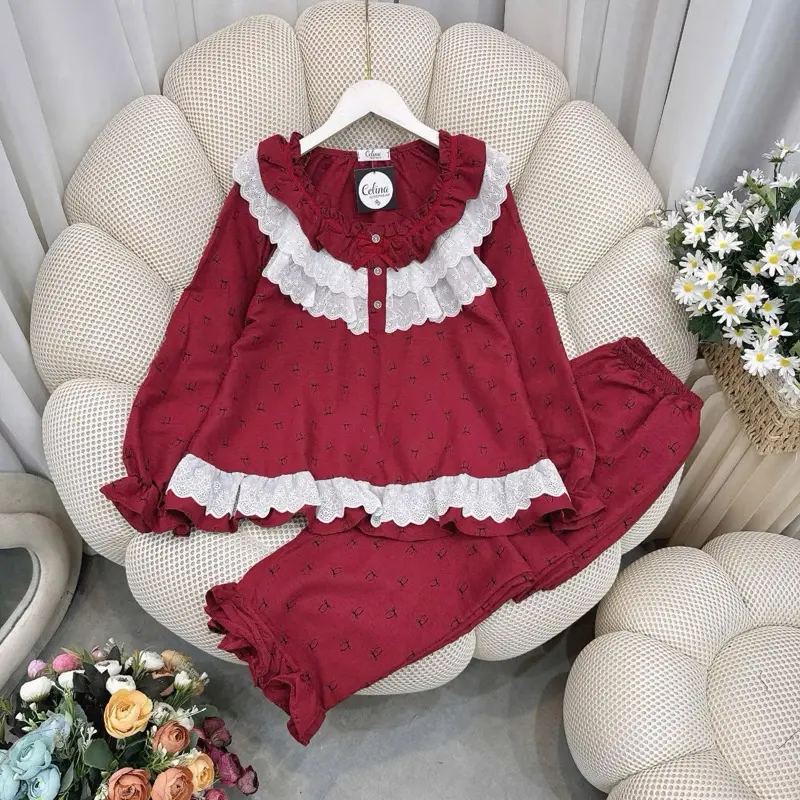 [Tay dài cổ tròn bèo 91] Đồ bộ Pyjama nữ Tay dài quần dài tiểu thư cổ tròn đũi mềm nhiều màu xinh