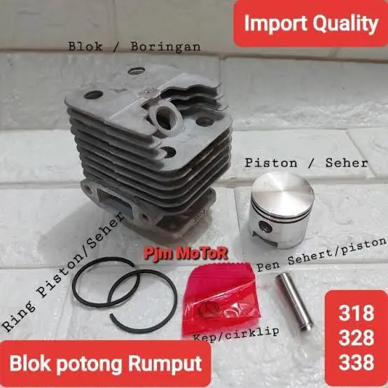 328 petak  (ABU) Cylinder Block Blok Komplit piston ring Mesin Potong Rumput 318 328 338 BG 328 yamamoto tanika daito firman 3