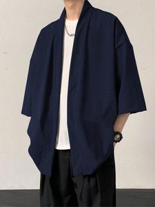 メンズ無地の半袖前開きキモノ、夏向けのゆったりカジュアルで快適なトップス、日常使いに適したメンズファッション、ガミス、春向けシャツのアイデア 春 シャツコーデ