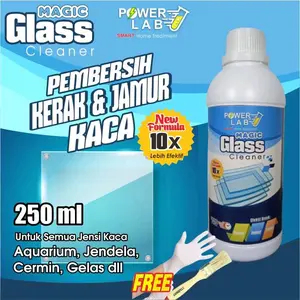 Powerlab Magic Glass Cairan Penghilang Pembersih Kerak Jamur Lumut Kaca Aquarium Akuarium Aquascape Jendela Cermin Terkena Noda Air Berkerak Waterspot Membandel Buram Kamar Mandi Paling Ampuh Non HCL 250 Ml