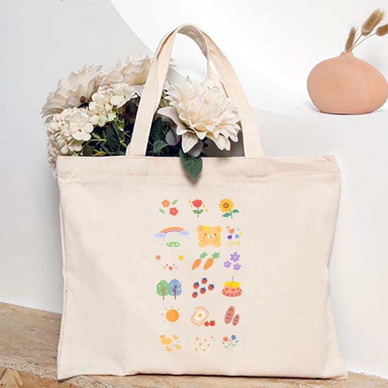 Product Introduction of Cute Cartoon Teddy Bear Printed Canvas Horizontal Handbag Fashionable Versatile One Shoulder Storage Bag 31