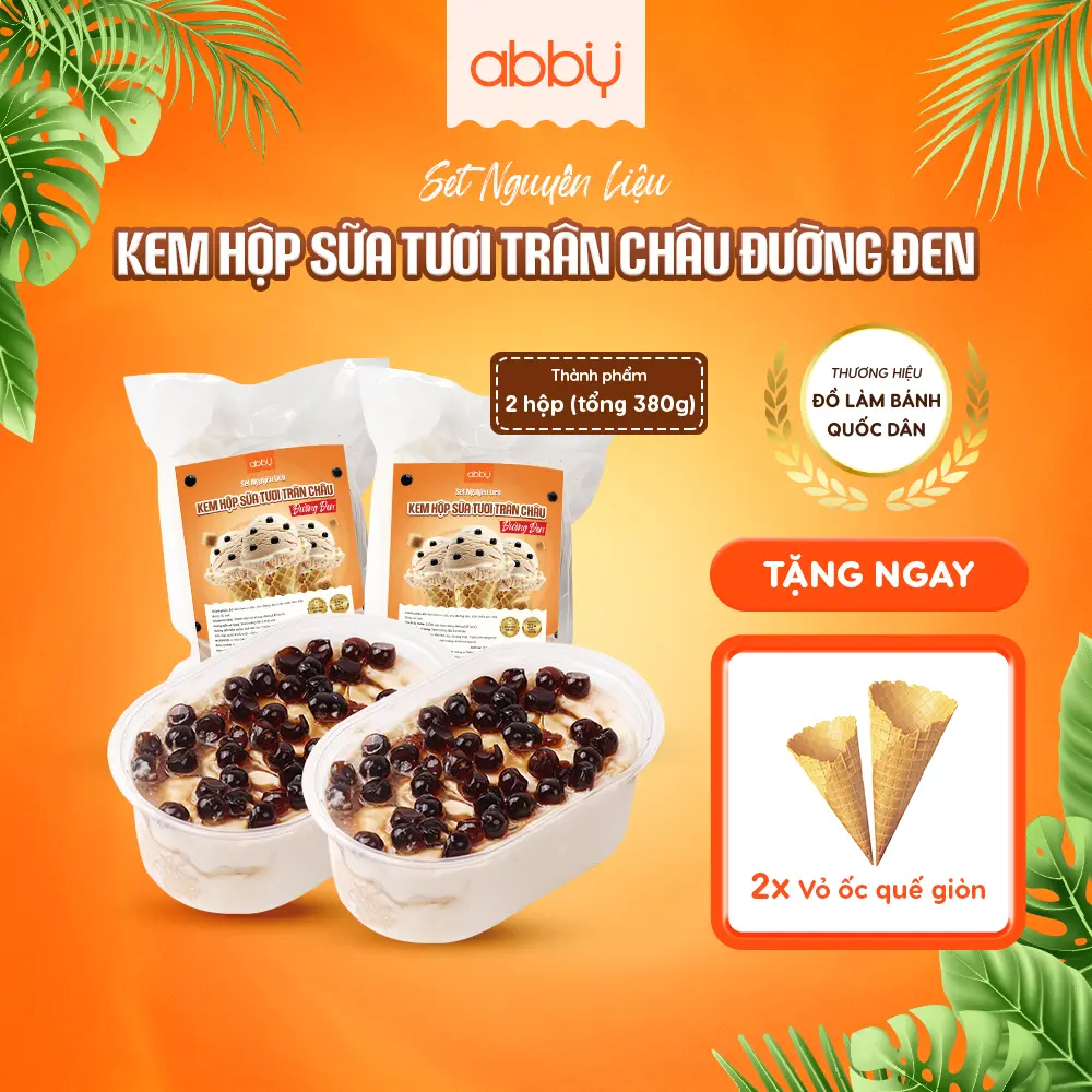 [ABBY] [TẶNG VỎ ỐC QUẾ] Set Nguyên Liệu Làm Kem Hộp Giải Nhiệt 2 vị Sữa Tươi Trân Châu Đường Đen và Dâu - Kem Mát Lạnh Thơm Ngon