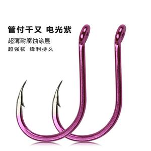 Guanfu Qianyou Hook Triangle Tooth Electric Purple Coating Barbed Fish Hook Purple Fishing Hook Sea Fishing Black Bass