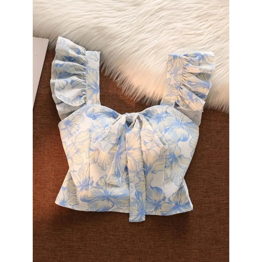 Áo Vest Hai Dây, Phong Cách Pháp, Thiết Kế Hoa, Dành Cho Trang Phục Mùa Hè Của Phụ Nữ, Dễ Phối Đồ, Phong Cách Cô Gái Nóng Bỏng, Độc Đáo Và Sang Trọng, Chiều Dài Ngắn