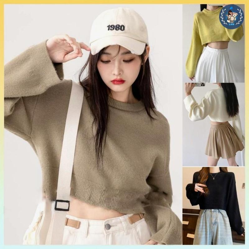 [A247] Áo len Montoghi hàng dệt kim LÔNG THỎ cổ tròn CROPTop Women Fashion mềm mịn tay dài Quảng Châu xinh xắn - L2M (Top Women Fashion ) 【 hoa hồng  【 Hỏa tốc  