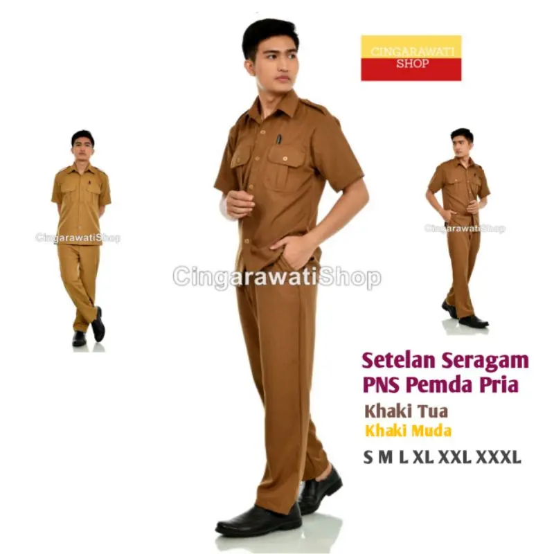 Setelan Seragam PNS Pemda Pria - Pilihan Khaki Tua & Khaki Muda - Seragam Guru & Pegawai Negeri Sipil Desa