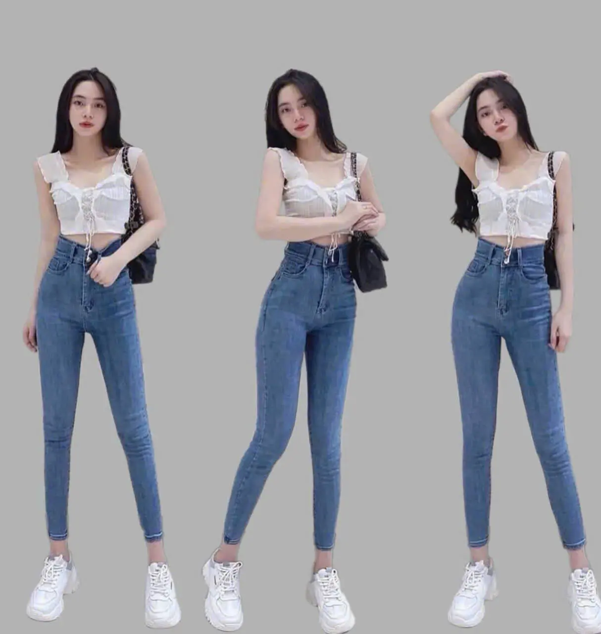 Quần jean nữ lưng cao dáng ôm tôn dáng chất co giản dễ mặc - Women's Pants Denim Có Túi
