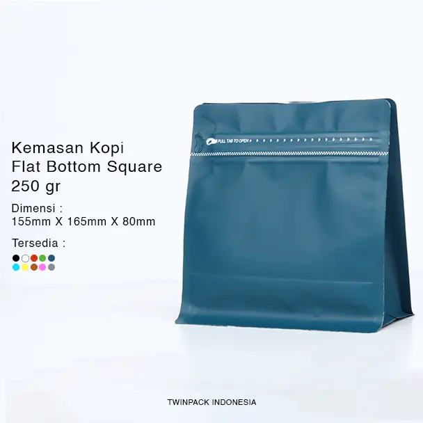 Kemasan Kopi 200 - 250 Gram Ziplock Biru Emerald Flat Bottom Square Wide Packaging Kopi 0