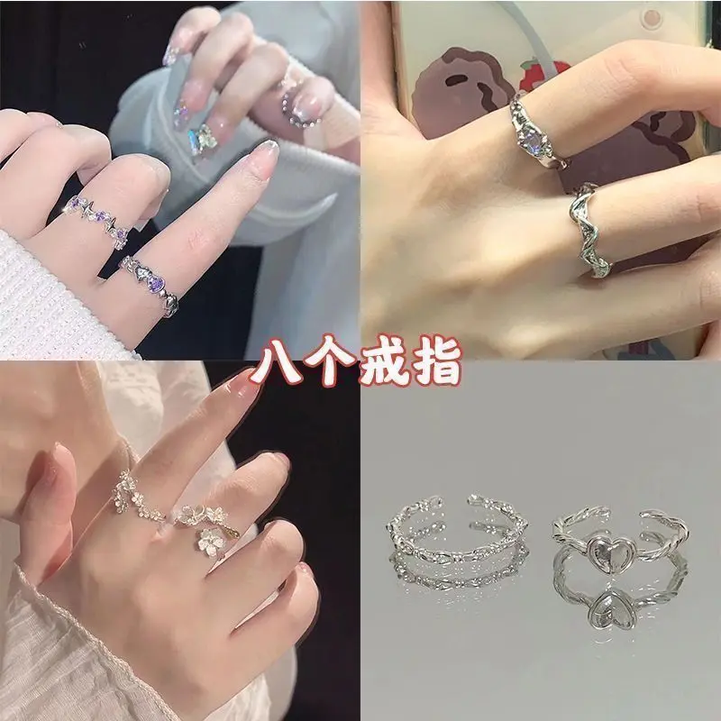 Cincin Bunga, Rekaan Niche INS, Serbaguna, Batu Bulan, Rasa mewah, Cincin Bestie, Cincin Terbuka Boleh Laras, Lapan Cincin